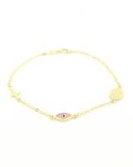 Χρυσό Παιδικό Βραχιόλι Διπλής Όψης Κ9, Με Ροζ Ματάκι, Με Κωνσταντινάτο Και Σταυρουδάκι κωδ.109223 - Image 6