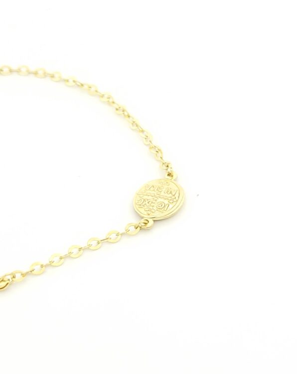 Χρυσό Παιδικό Βραχιόλι Διπλής Όψης Κ9, Με Ροζ Ματάκι, Με Κωνσταντινάτο Και Σταυρουδάκι κωδ.109223 - Image 2