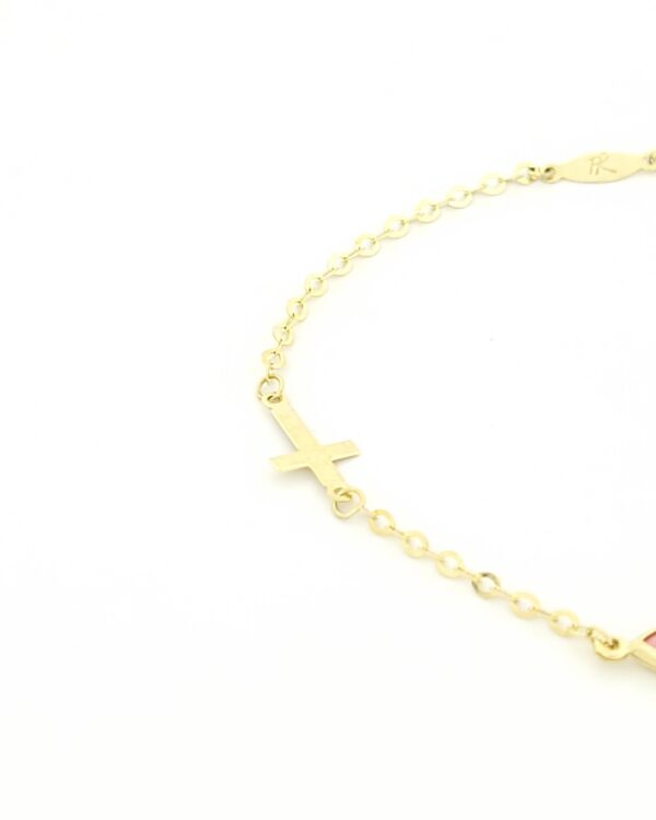 Χρυσό Παιδικό Βραχιόλι Διπλής Όψης Κ9, Με Ροζ Ματάκι, Με Κωνσταντινάτο Και Σταυρουδάκι κωδ.109223 - Image 4