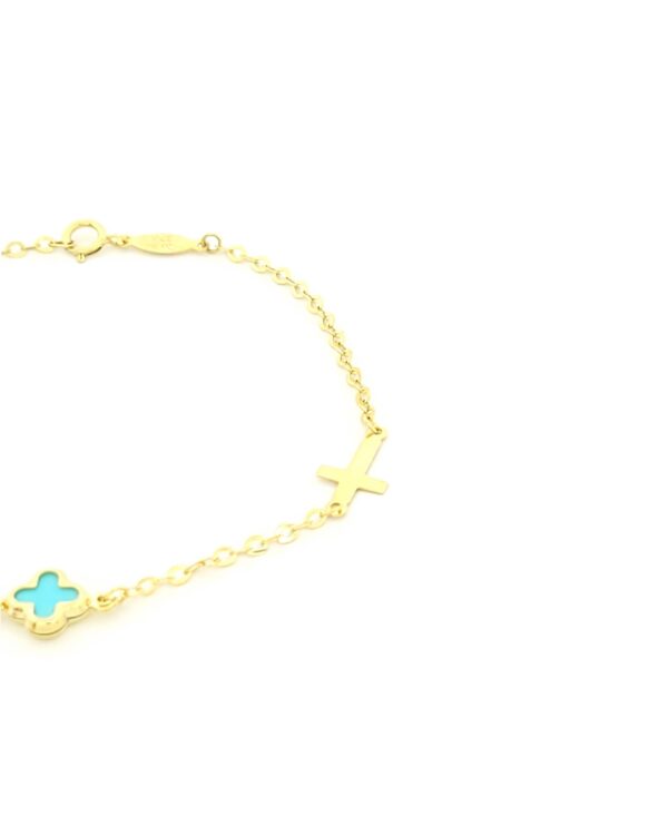 Χρυσό Παιδικό Βραχιόλι Κ9, Με Γαλάζιο Σταυρουδάκι, Σταυρουδάκι Και Κορώνα κωδ.109213 - Image 3