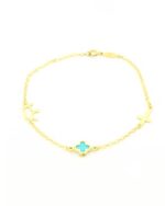 Χρυσό Παιδικό Βραχιόλι Κ9, Με Γαλάζιο Σταυρουδάκι, Σταυρουδάκι Και Κορώνα κωδ.109213