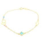 Χρυσό Παιδικό Βραχιόλι Κ9, Με Γαλάζιο Σταυρουδάκι, Με Ροζ Και Γαλάζια Στοιχεία, Με Καρδιές Και Σταυρουδάκι κωδ.109217