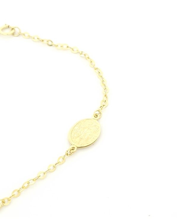 Χρυσό Παιδικό Βραχιόλι Διπλής Όψης Κ9, Με Ροζ Ματάκι, Με Κωνσταντινάτο Και Σταυρουδάκι κωδ.109223 - Image 3