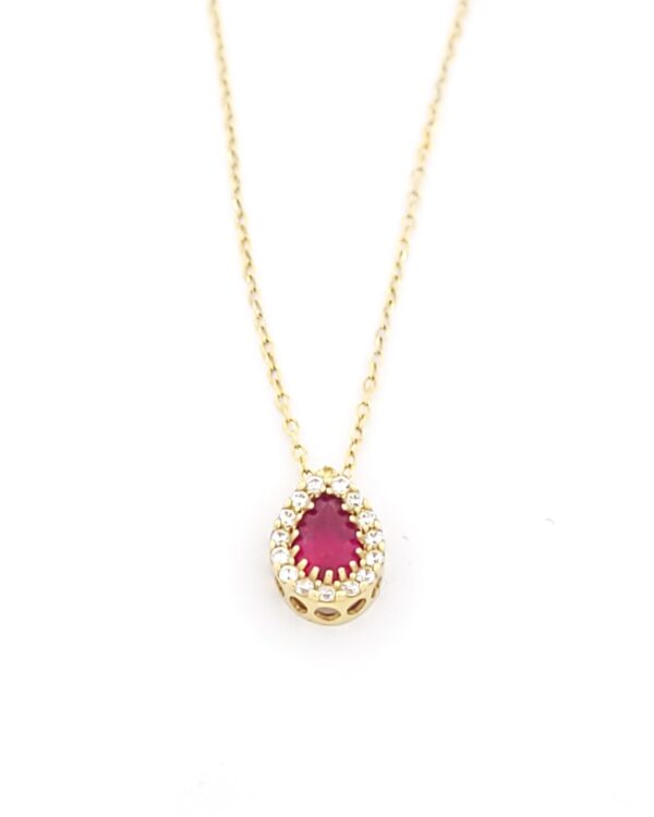 Χρυσό Γυναικείο Κολιέ Κ9, Δάκρυ Ροζέτα Με Λευκά Και Κόκκινα Ζιργκόν κωδ.109337 - Image 2