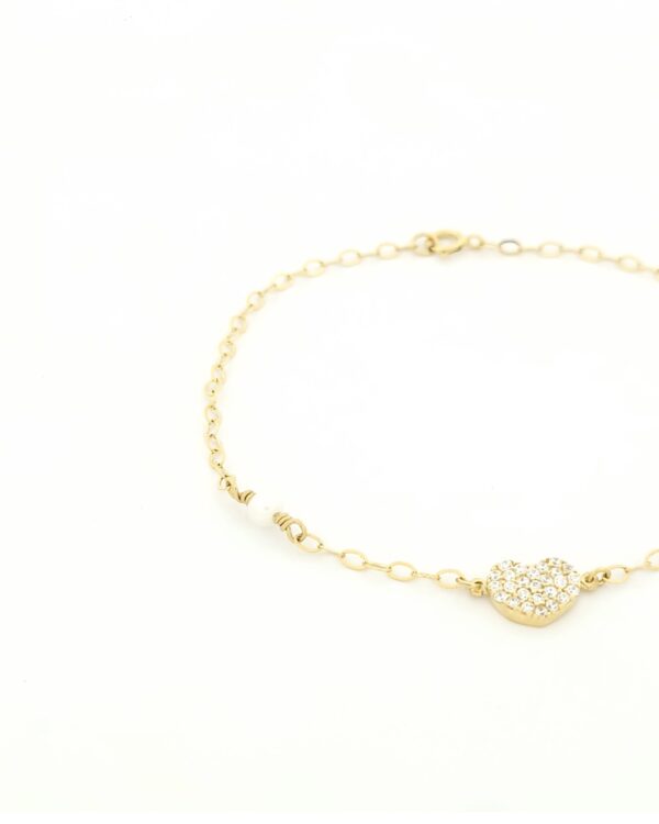 Χρυσό Παιδικό Βραχιόλι Κ9, Με Καρδιά, Με Μαργαριτάρια Και Λευκά Ζιργκόν κωδ.109283 - Image 2