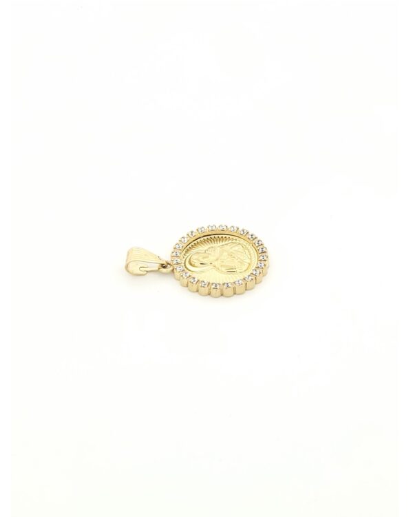 Χρυσό Κρεμαστό K9, Με Αναπαράσταση της Παναγίας Και Λευκά Ζιργκόν κωδ.109279 - Image 2