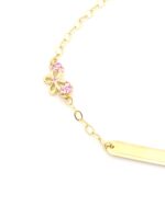 Χρυσό Παιδικό Βραχιόλι- Ταυτότητα Κ9, Με Πεταλούδα, Μαργαριτάρι Και Ροζ Ζιργκόν κωδ.109405 - Image 2