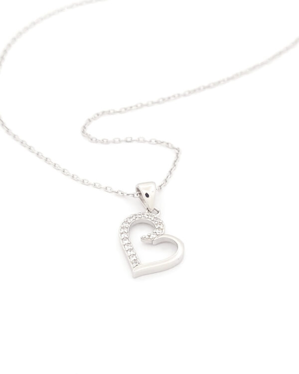 Ασημένιο Γυναικείο Κολιέ Με Καρδιά και Λευκά Ζιργκόν κωδ.109432 - Image 2