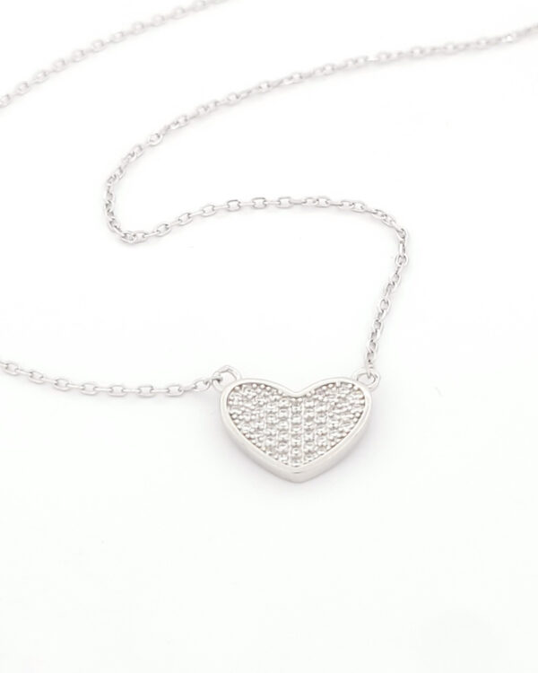 Ασημένιο Γυναικείο Κολιέ Με Καρδιά και Λευκά Ζιργκόν κωδ.109434 - Image 2