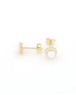 Χρυσά Γυναικεία Σκουλαρίκια Κ14 Καρφωτά, Με Μαργαριτάρια Και Λευκά Ζιργκόν κωδ.109501 - Image 2