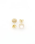 Χρυσά Γυναικεία Σκουλαρίκια Κ14 Καρφωτά, Με Μαργαριτάρια Και Λευκά Ζιργκόν κωδ.109501 - Image 3