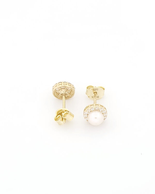 Χρυσά Γυναικεία Σκουλαρίκια Κ14 Καρφωτά, Με Μαργαριτάρια Και Λευκά Ζιργκόν κωδ.109501 - Image 3