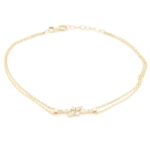 Χρυσό Γυναικείο Βραχιόλι Κ14, Με Διπλή Αλυσίδα Και Λευκά Ζιργκόν κωδ.109508