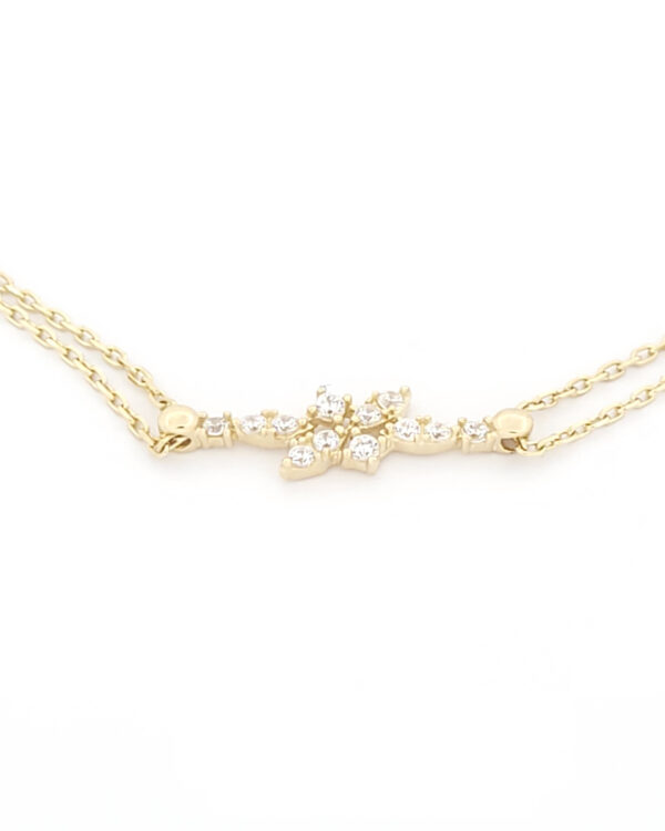 Χρυσό Γυναικείο Βραχιόλι Κ14, Με Διπλή Αλυσίδα Και Λευκά Ζιργκόν κωδ.109508 - Image 2