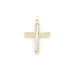 Xρυσός Δίχρωμος  Γυναικείος Σταυρός Κ14, Λουστρέ Με Λευκά Ζιργκόν κωδ.109521