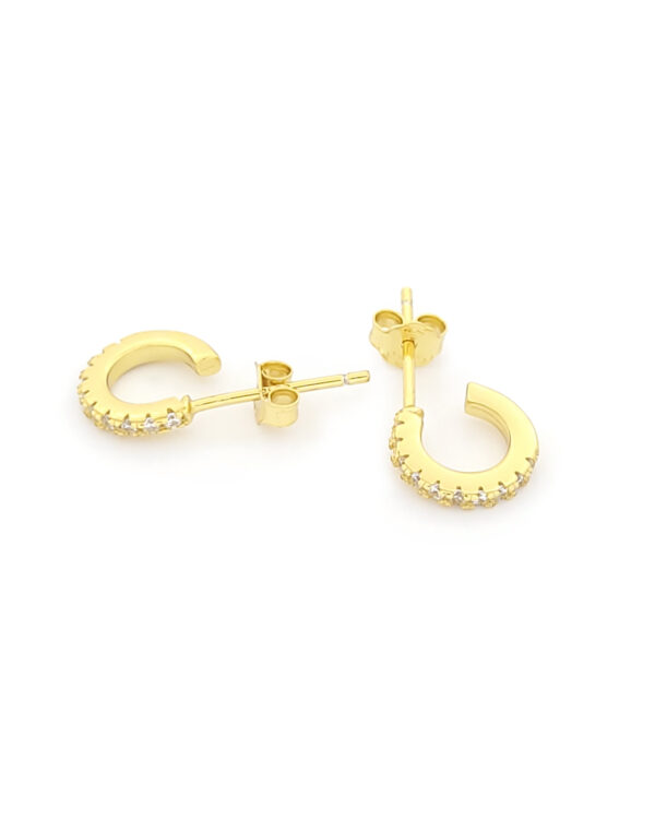 Ασημένια Επιχρυσωμένα Σκουλαρίκια Καρφωτά, Με Σειρέ Λευκά Ζιργκόν κωδ.109548 - Image 2