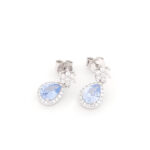 Ασημένια Σκουλαρίκια Κρεμαστά Ροζέτα, Με Γαλάζιο και Λευκά Ζιργκόν κωδ.109551