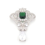 Ασημένιο Γυναικείο Κρεμαστό, Με Δάκρυ Και Ροζέτα Με Πράσινο Και Λευκά Ζιργκόν κωδ.109561