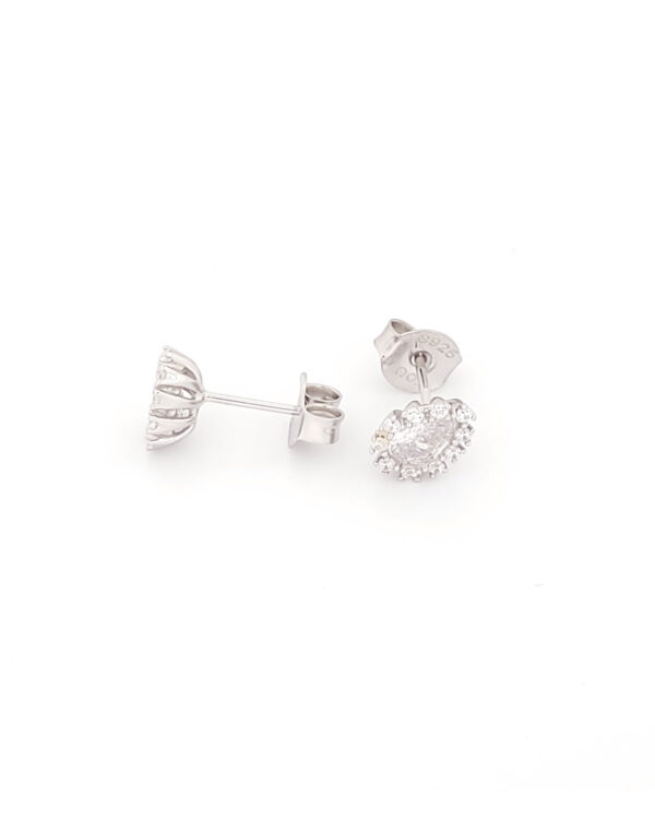Ασημένια Γυναικεία Σκουλαρίκια Καρφωτά Ροζέτα Δάκρυ, Με Λευκά Ζιργκόν κωδ.109582 - Image 2