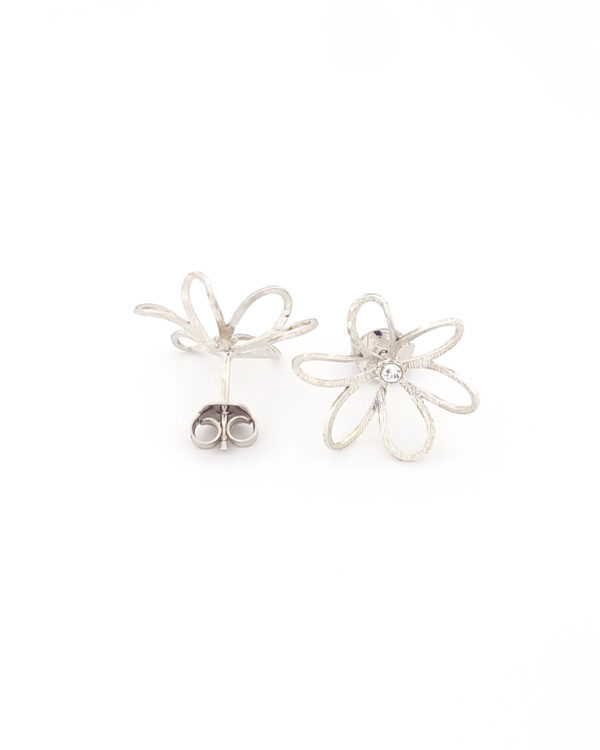 Ασημένια Γυναικεία Σκουλαρίκια Καρφωτά, Λουλούδι Με Λευκά Ζιργκόν κωδ.109607 - Image 3