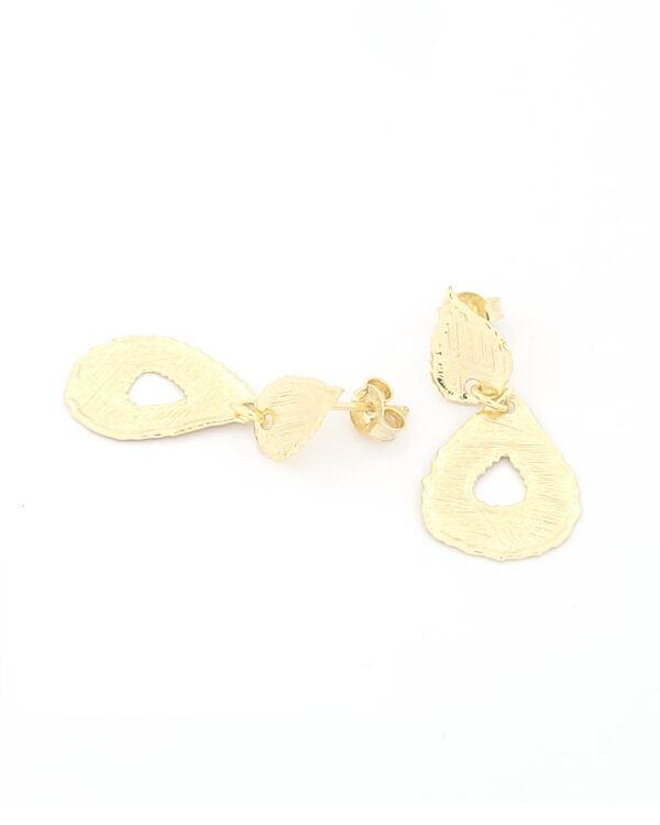 Ασημένια Επιχρυσωμένα Γυναικεία Σκουλαρίκια Κρεμαστά Σε Σχήμα Φύλλου κωδ.109615 - Image 2