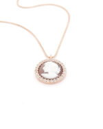 Ασημένιο Ροζ Gold Γυναικείο Κολιέ Cameo, Με Φιγούρα Γυναίκας Και Λευκά Ζιργκόν κωδ.109653 - Image 2