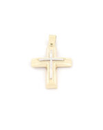 Xρυσός Δίχρωμος Ανδρικός Σταυρός Κ14 Διπλής Όψης Με Αναπαράσταση Βάφτισης, Ματ Λουστρέ κωδ.109721