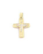 Δίχρωμος Ανδρικός Xρυσός Ματ Λουστρε Σταυρός Κ14,Διπλής Οψης Με Εσταυρωμένο και Αναπαράσταση Βάφτισης κωδ.109763 - Image 4